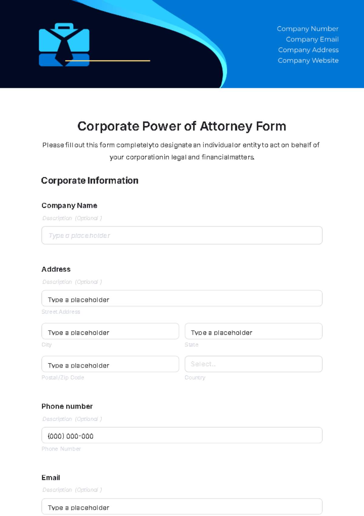 Corporate Power of Attorney Form Template - Edit Online & Download