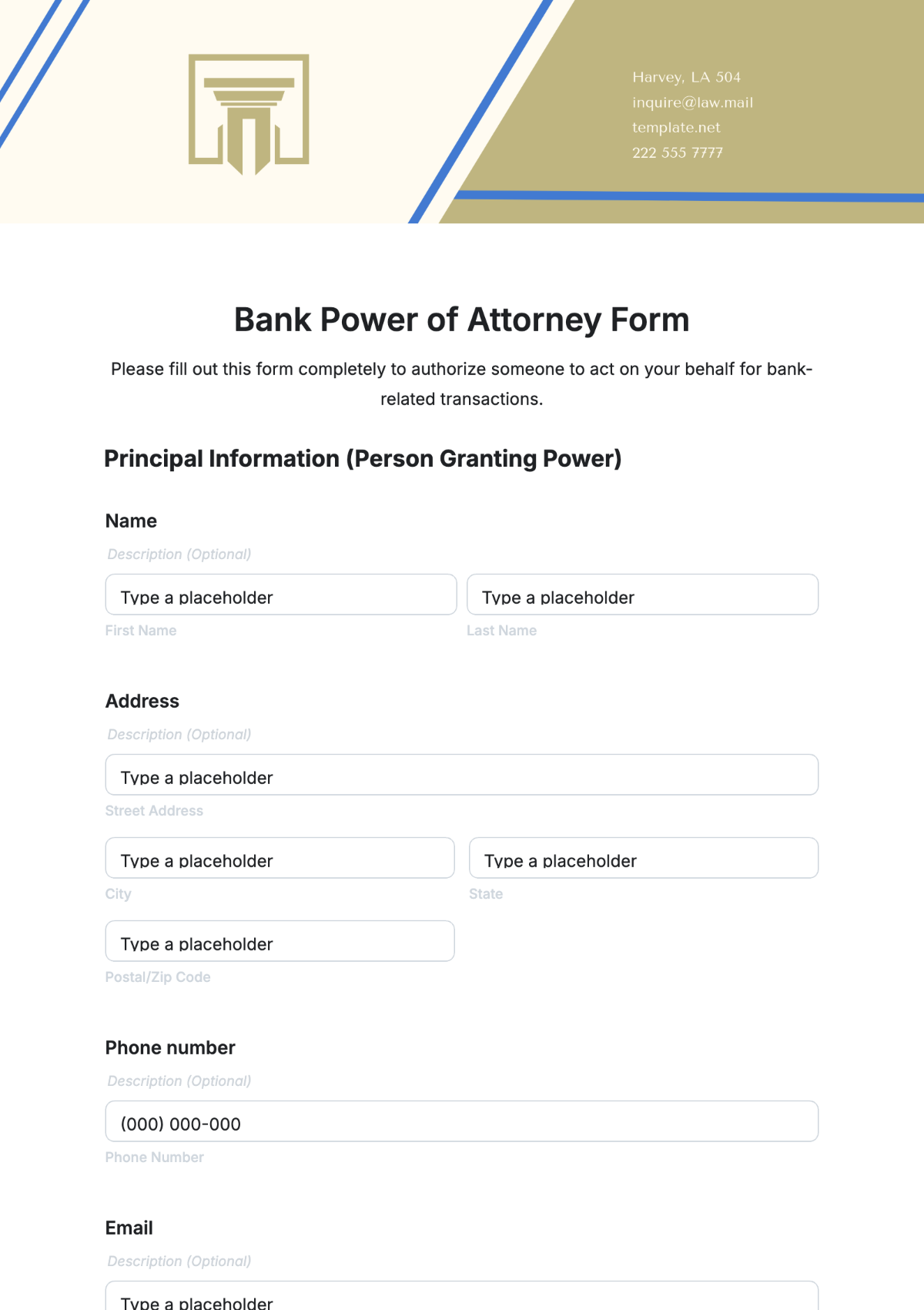 Bank Power of Attorney Form Template - Edit Online & Download