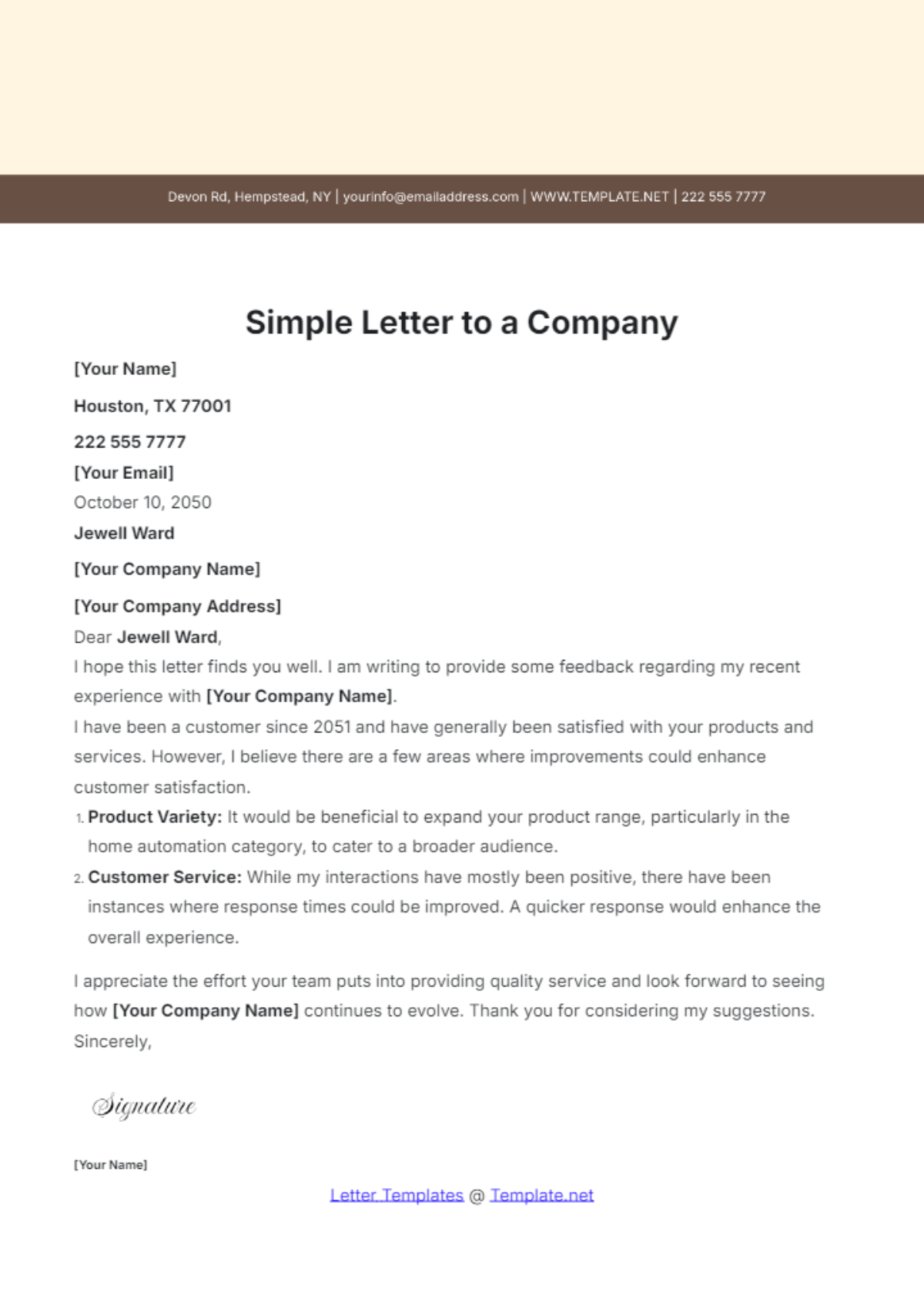 Simple Letter to a Company Template - Edit Online & Download