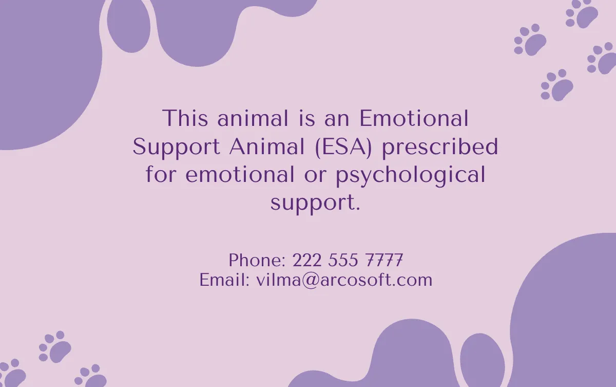 Free Animal Emotional Support ID Card Template to Edit Online