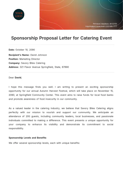 Free Sponsorship Proposal Letter for Catering Event Template to Edit Online