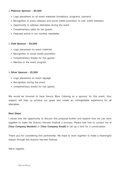 Free Sponsorship Proposal Letter for Catering Event Template to Edit Online
