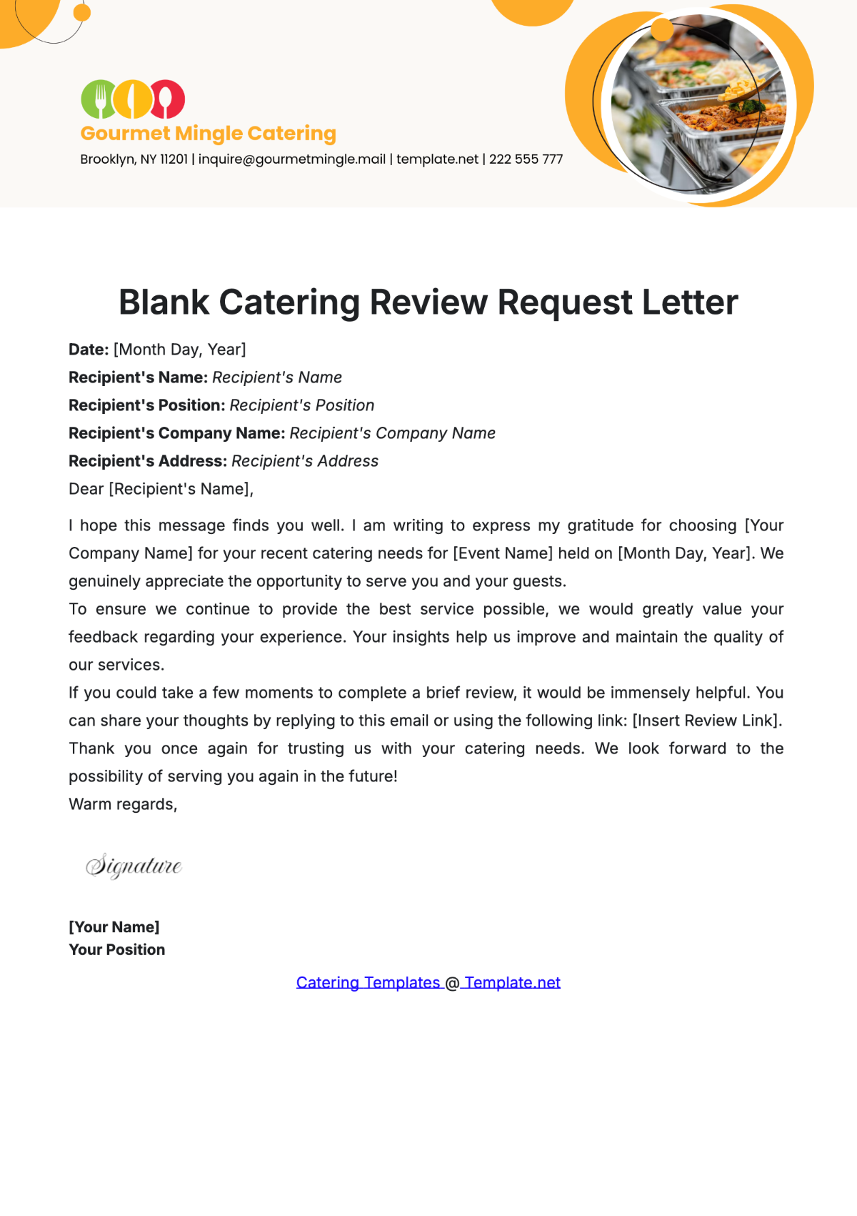 Blank Catering Review Request Letter Template - Edit Online & Download