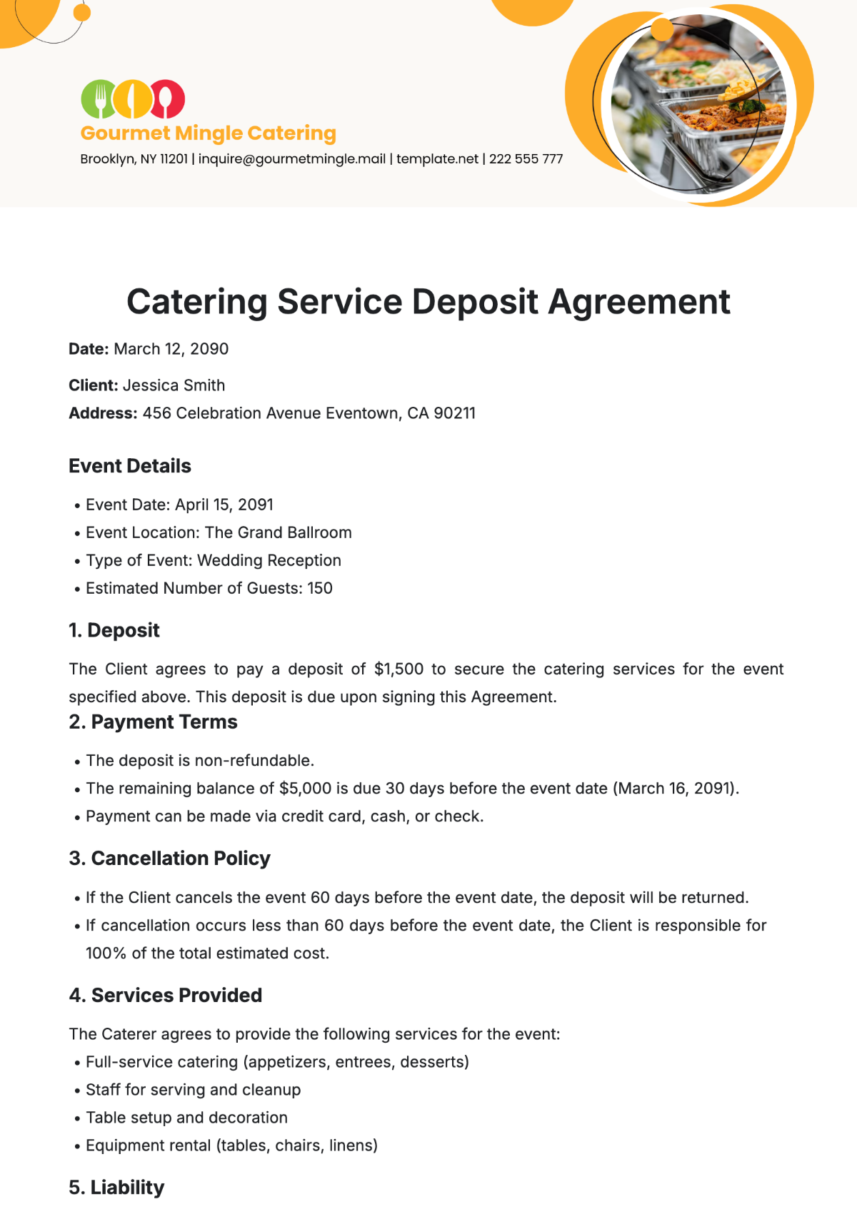 Catering Service Deposit Agreement Template - Edit Online & Download