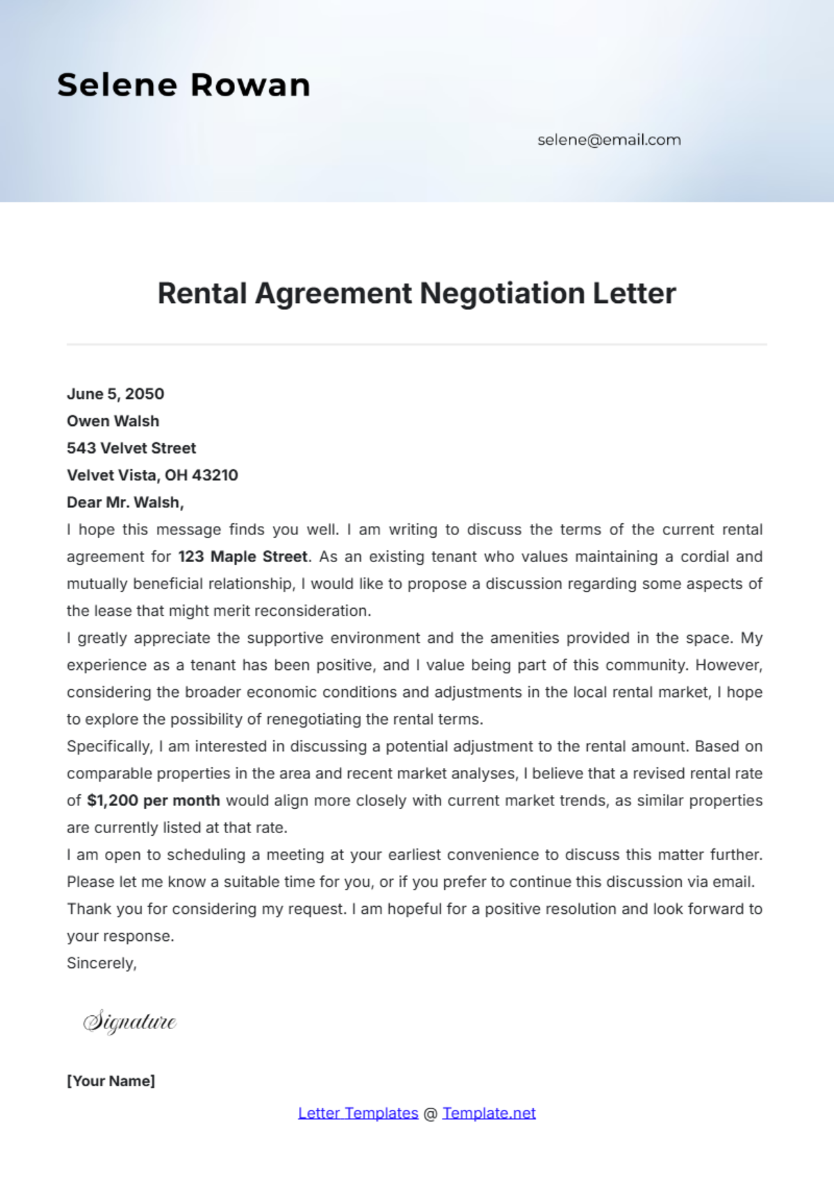 Rental Agreement Negotiation Letter Template - Edit Online & Download