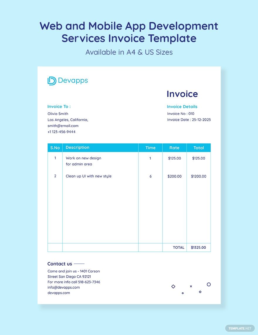 Web and Mobile App Development Services Invoice Template