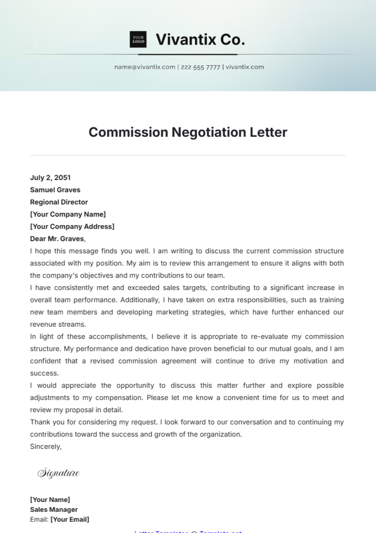 Commission Negotiation Letter Template - Edit Online & Download