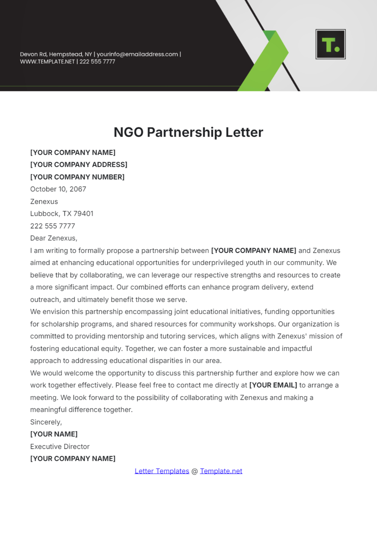 NGO Partnership Letter Template - Edit Online & Download