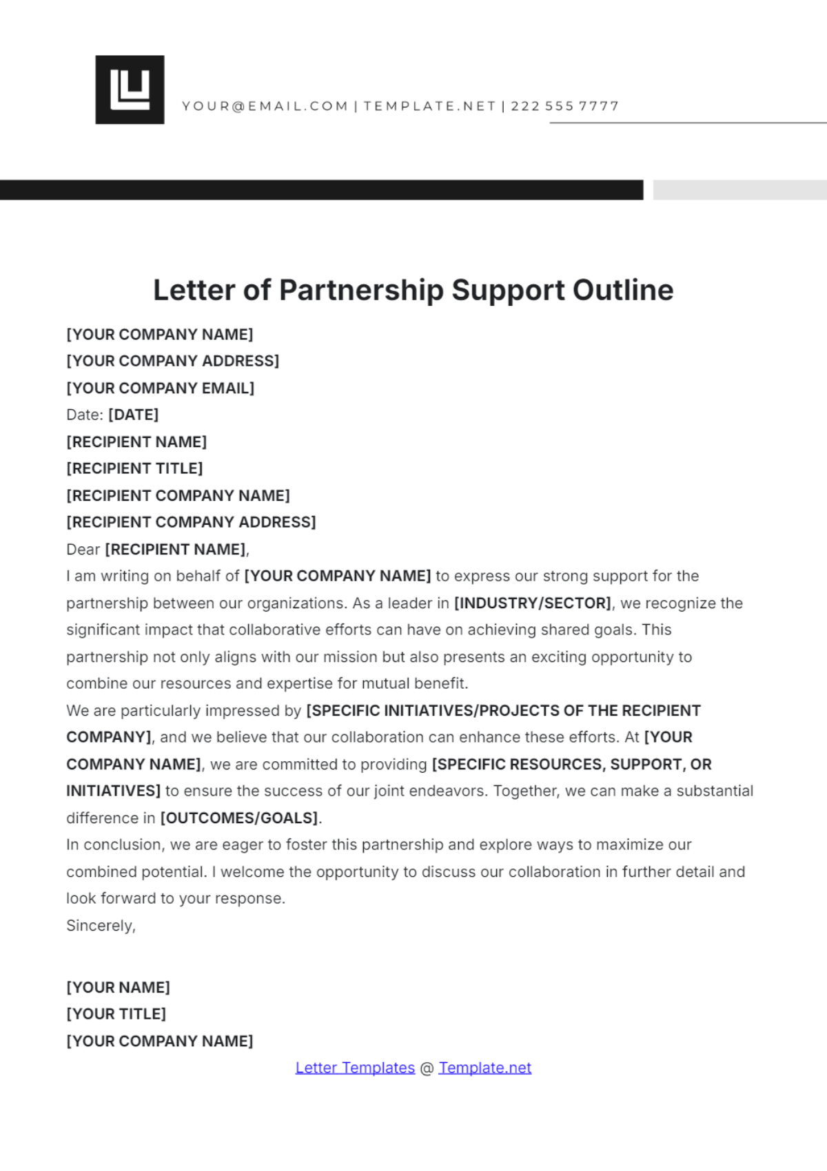 Letter of Partnership Support Outline Template - Edit Online & Download