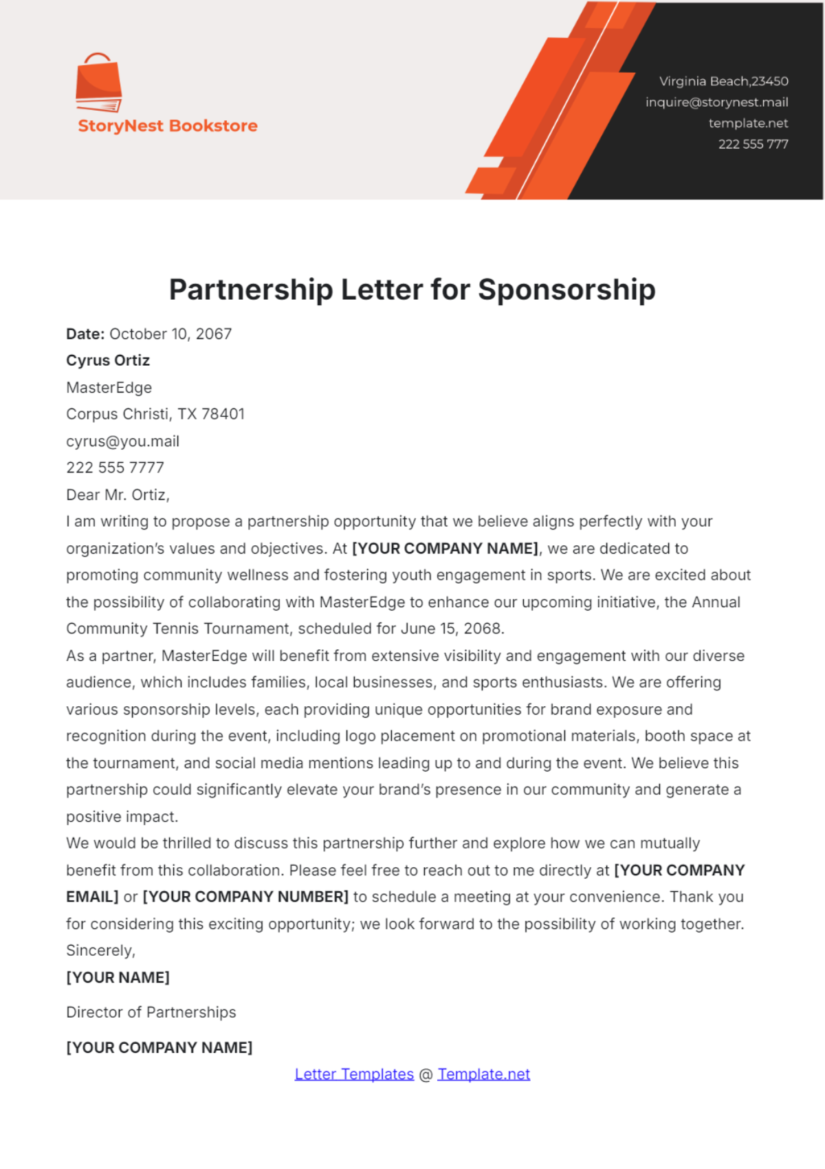 Partnership Letter for Sponsorship Template - Edit Online & Download