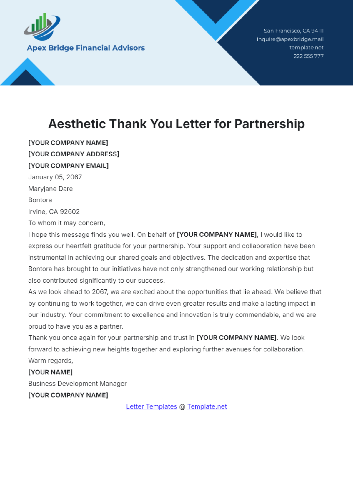 Aesthetic Thank You Letter for Partnership Template - Edit Online & Download