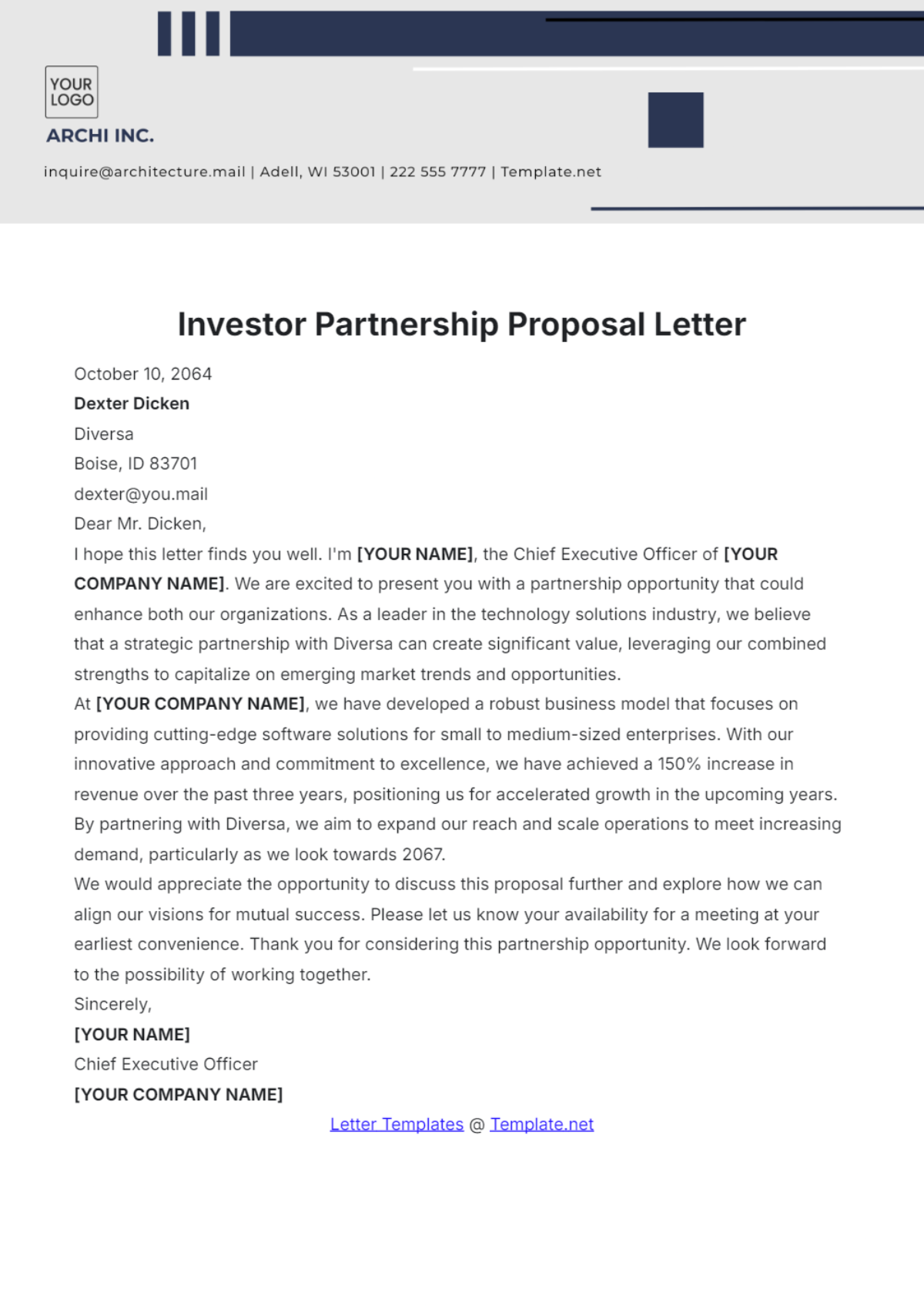 Investor Partnership Proposal Letter Template - Edit Online & Download