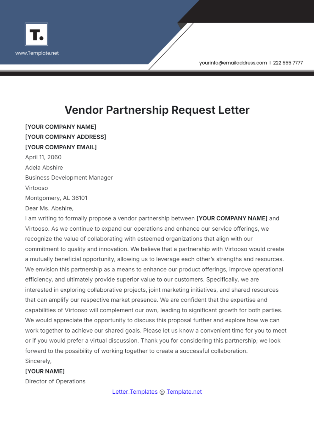 Vendor Partnership Request Letter Template - Edit Online & Download