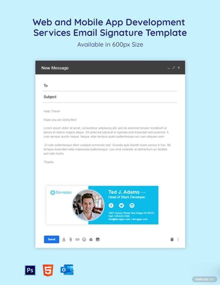 Web and Mobile App Development Services Email Signature Template in PSD, Outlook