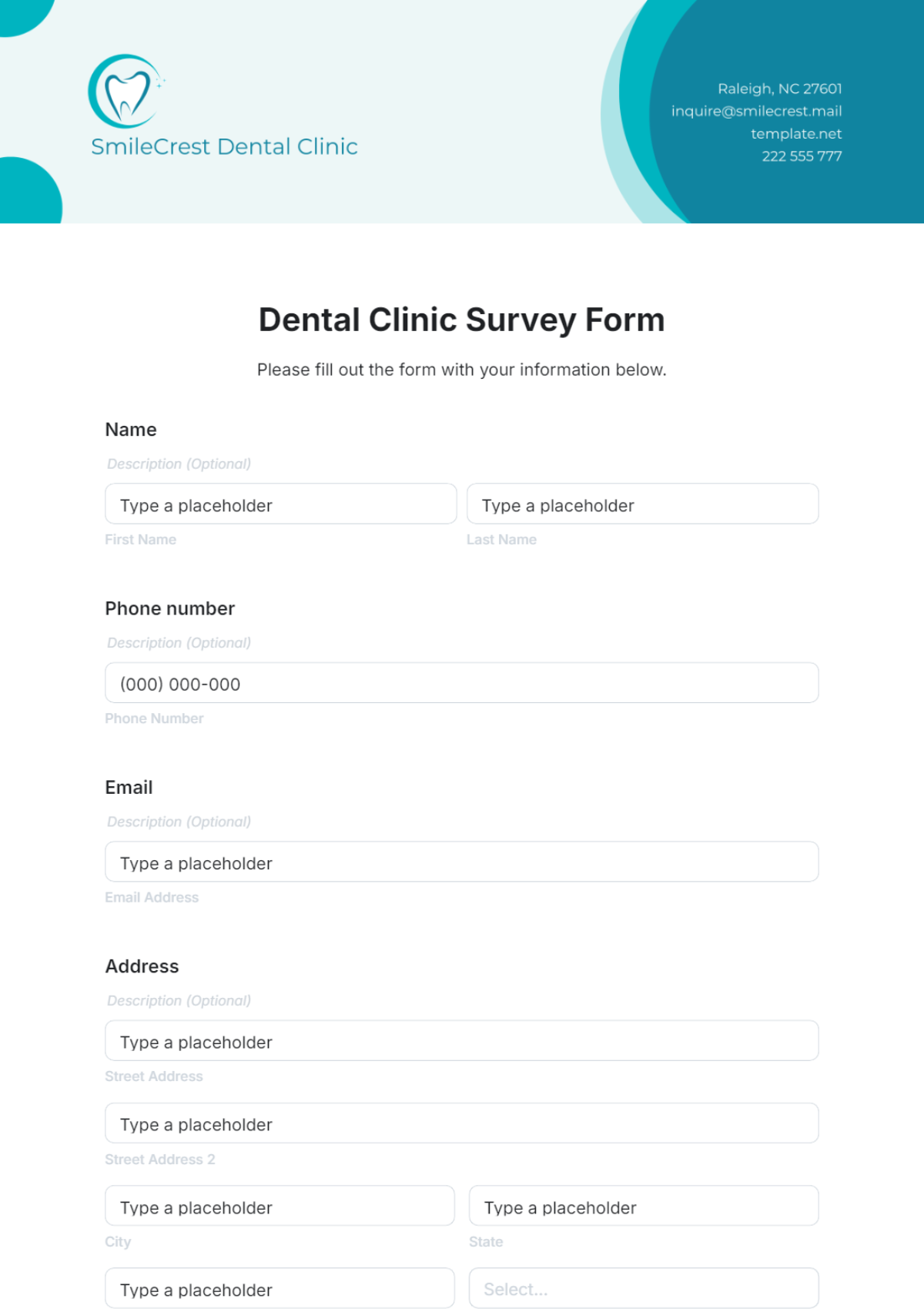 Dental Clinic Survey Form Template - Edit Online & Download