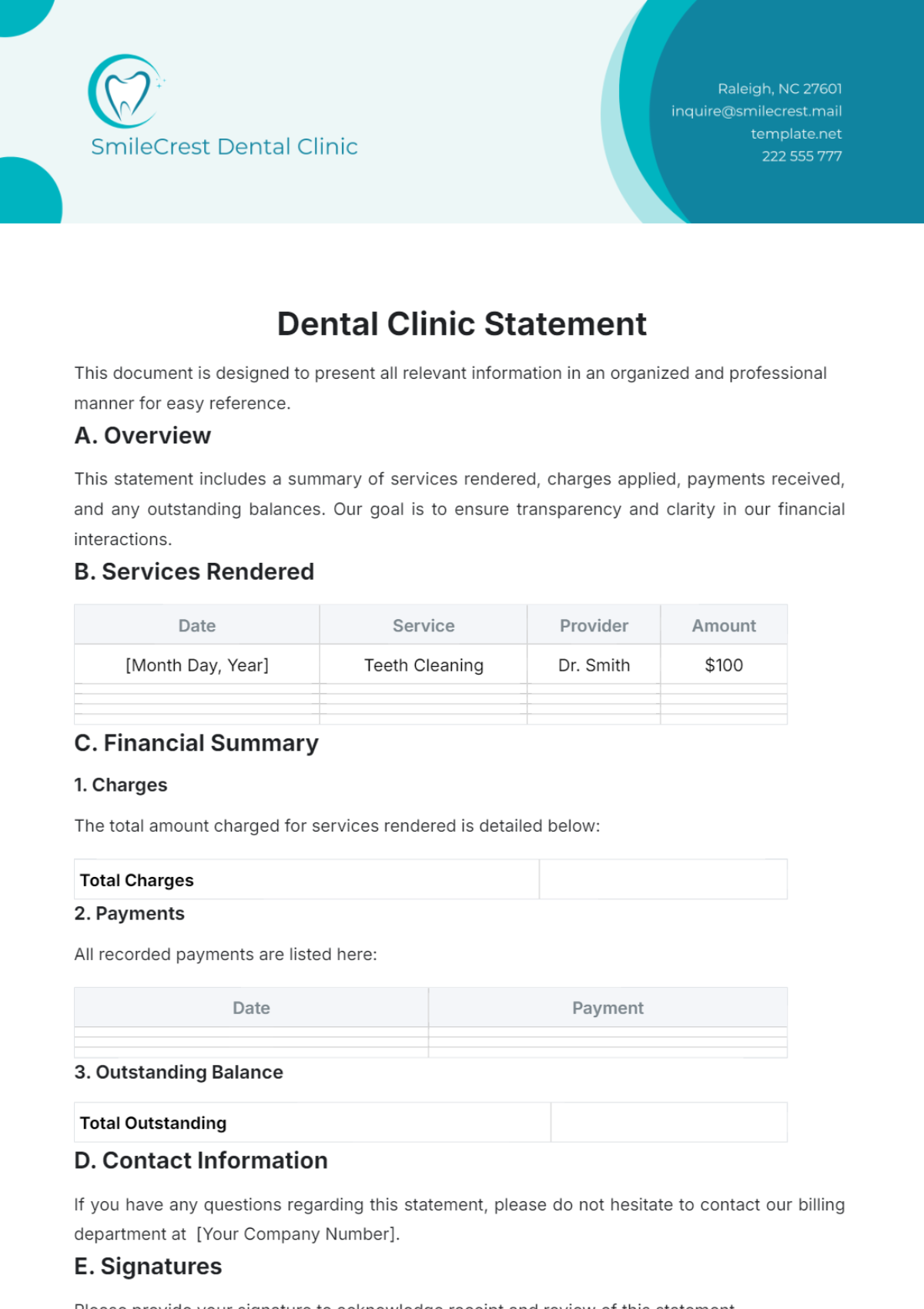 Dental Clinic Statement Template - Edit Online & Download