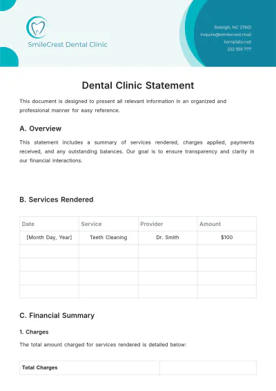Free Dental Clinic Statement Template to Edit Online