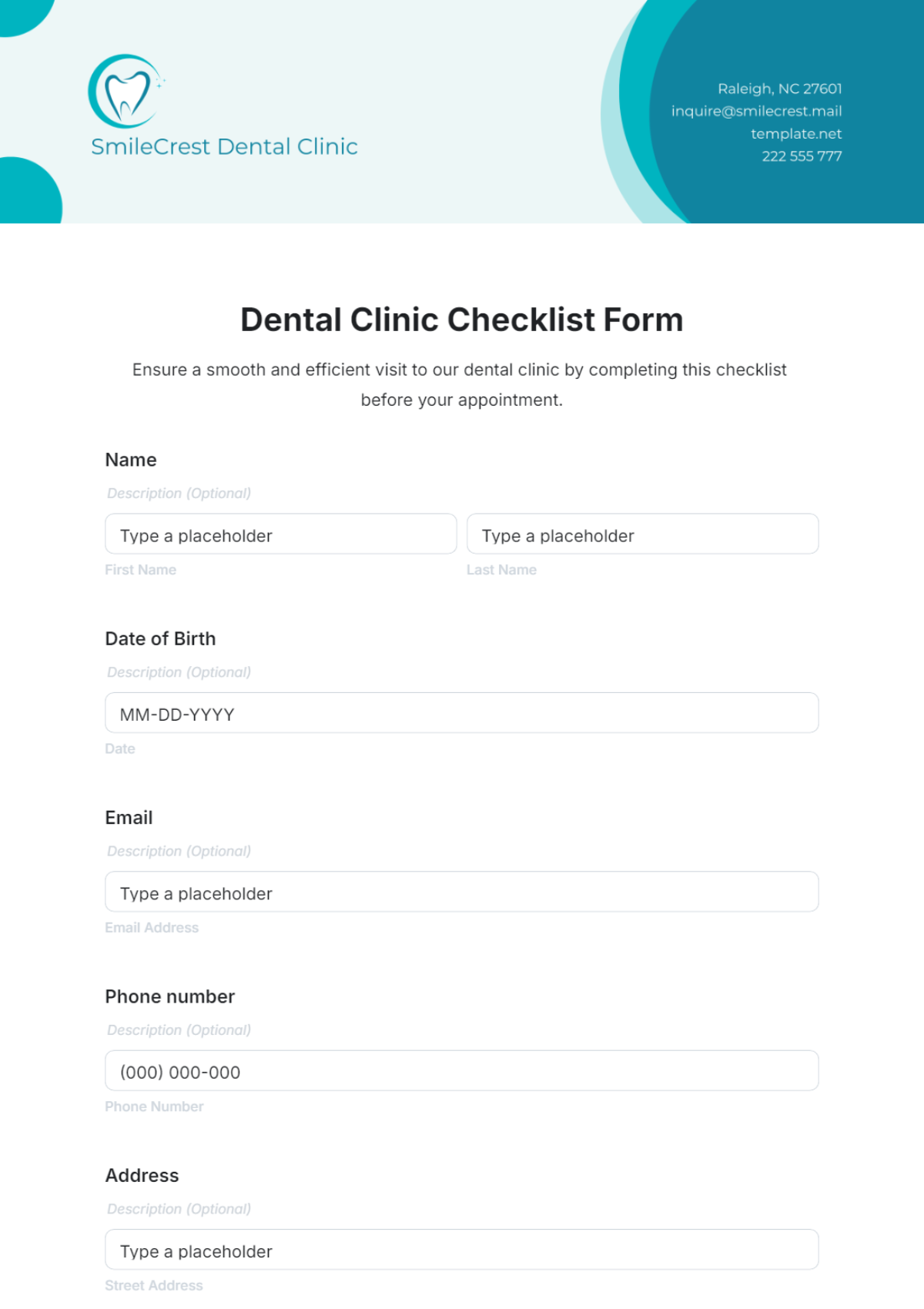 Dental Clinic Checklist Form Template - Edit Online & Download