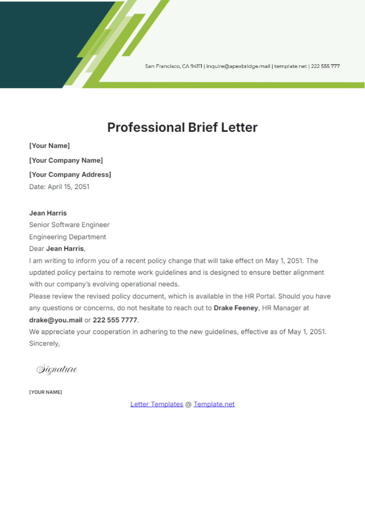 Professional Brief Letter Template - Edit Online & Download