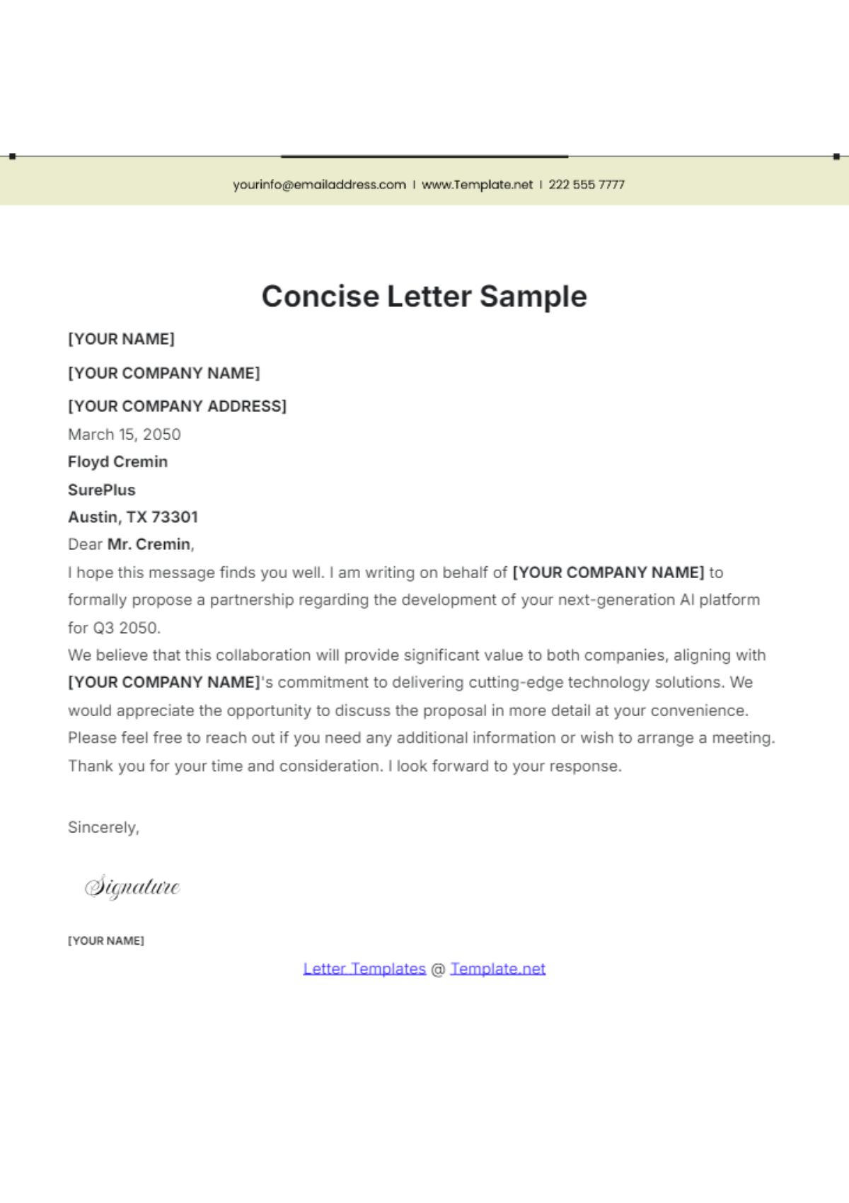 Concise Letter Sample Template - Edit Online & Download