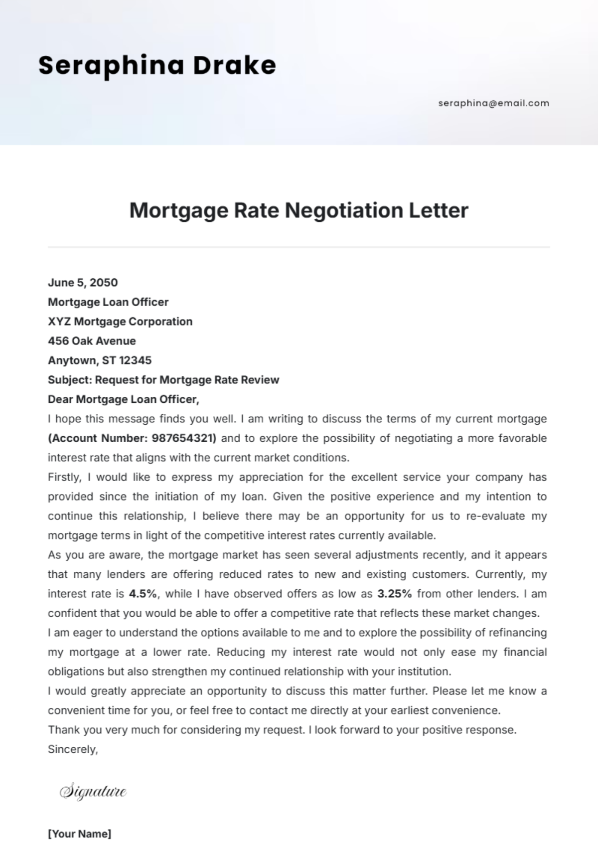 Mortgage Rate Negotiation Letter Template - Edit Online & Download