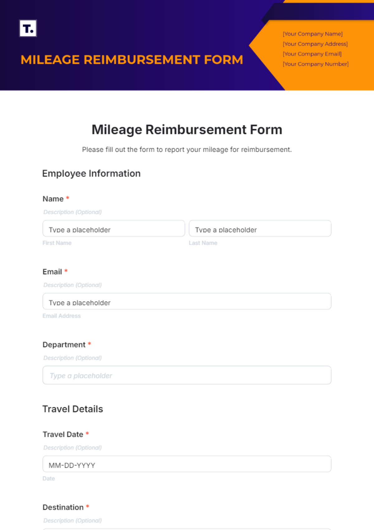 Mileage Reimbursement Form Template - Edit Online & Download