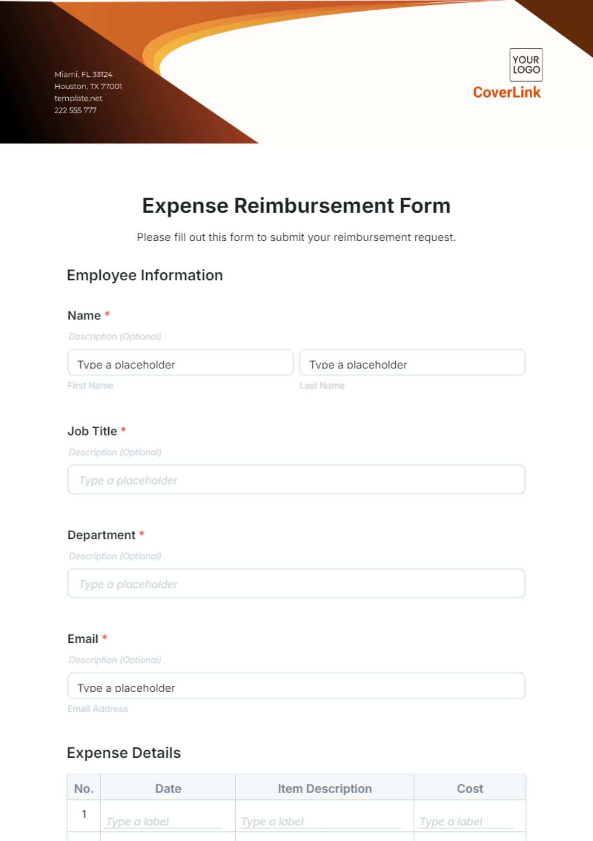 Expense Reimbursement Form Template - Edit Online & Download