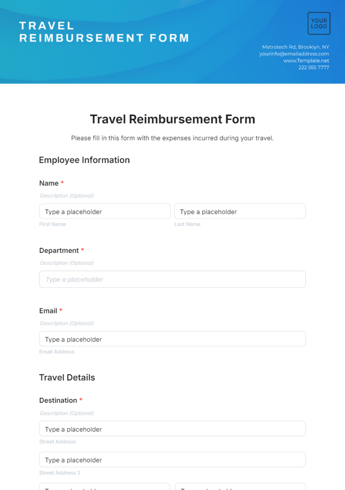 Travel Reimbursement Form Template - Edit Online & Download