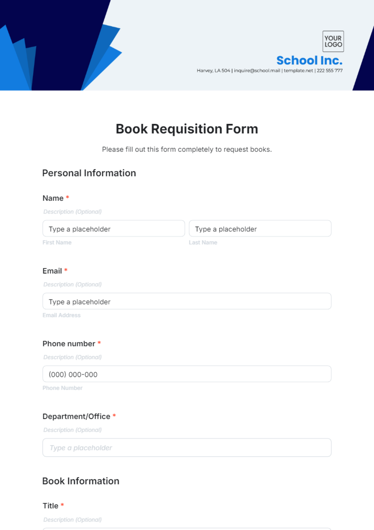 Book Requisition Form Template - Edit Online & Download