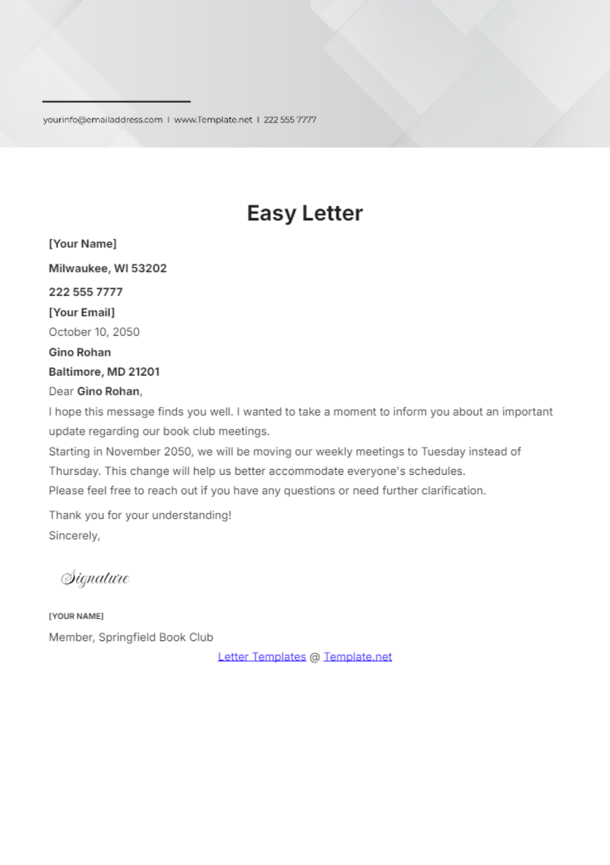 Easy Letter Template - Edit Online & Download