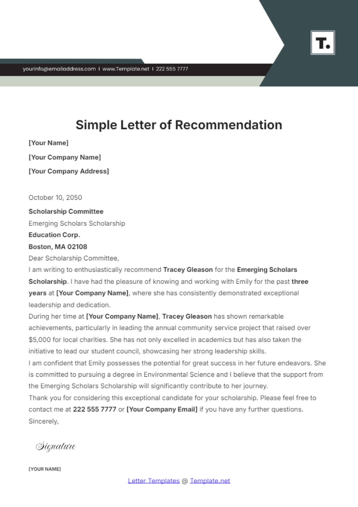 Simple Letter of Recommendation Template - Edit Online & Download