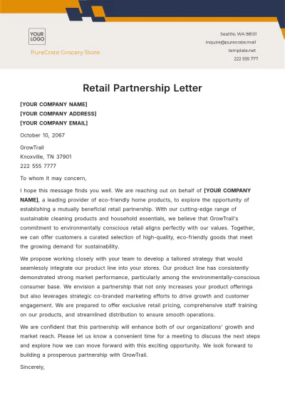 Free Retail Partnership Letter Template to Edit Online