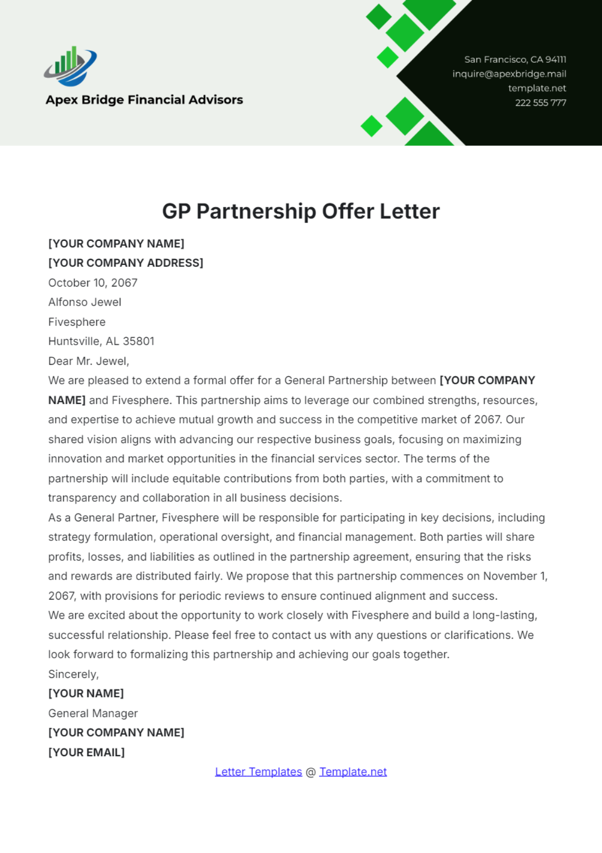 GP Partnership Offer Letter Template - Edit Online & Download