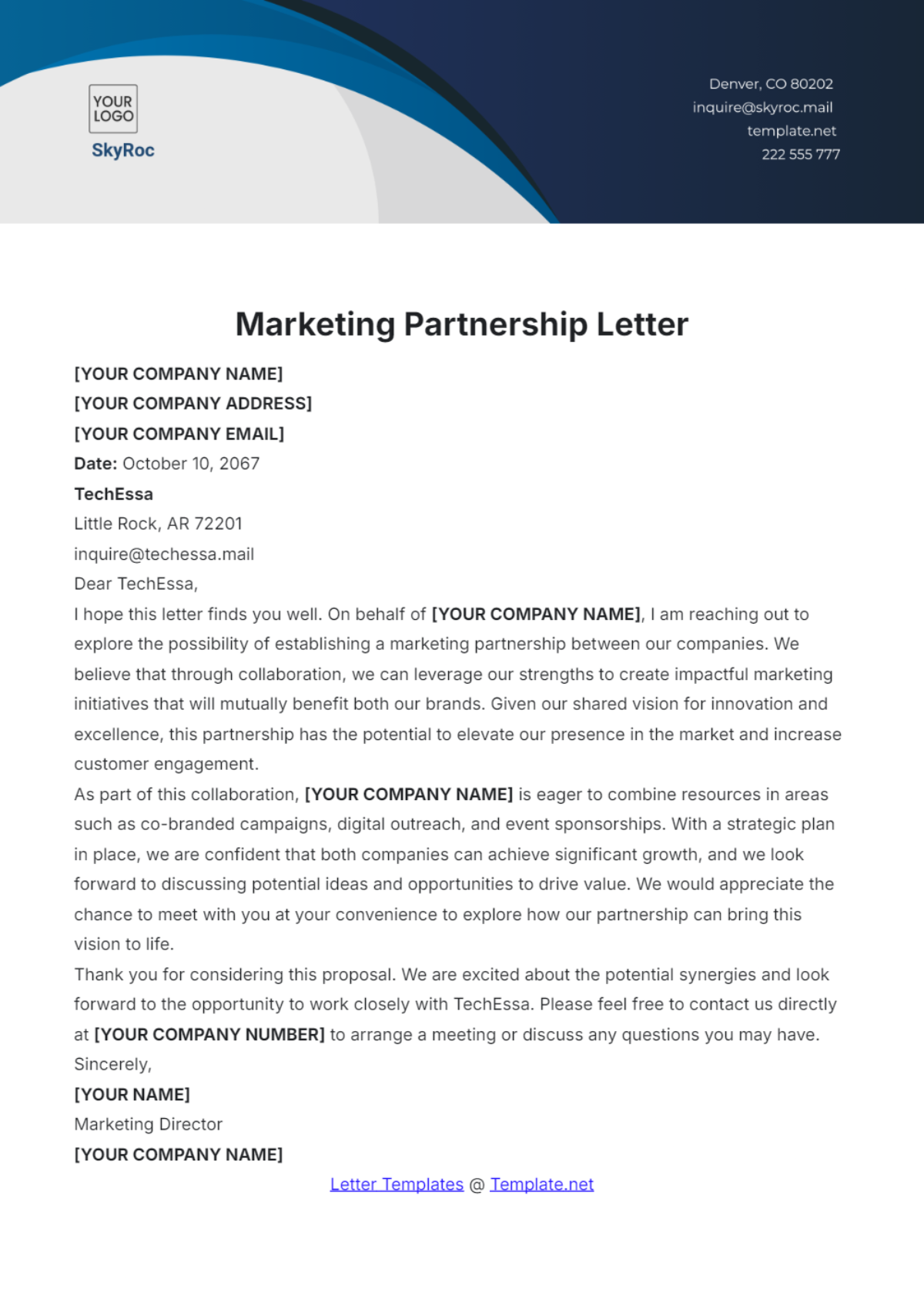 Marketing Partnership Letter Template - Edit Online & Download