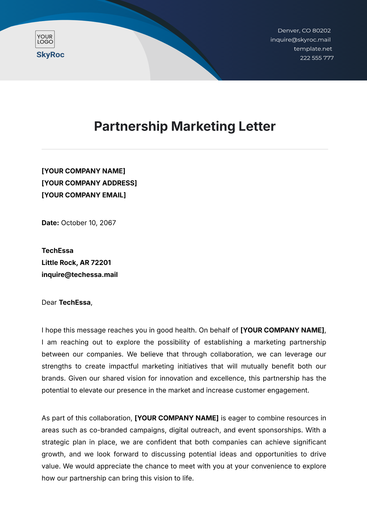 Free Partnership Marketing Letter Template