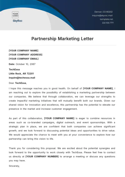 Free Partnership Marketing Letter Template to Edit Online