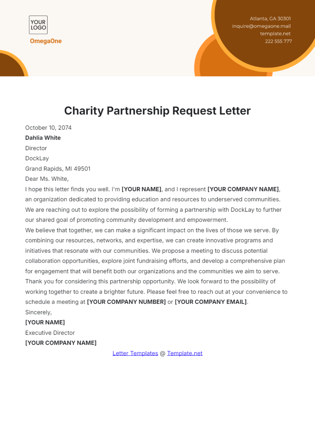 Charity Partnership Request Letter Template - Edit Online & Download