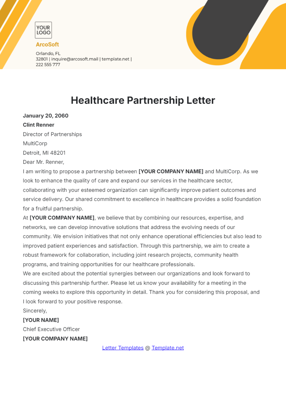 Healthcare Partnership Letter Template - Edit Online & Download