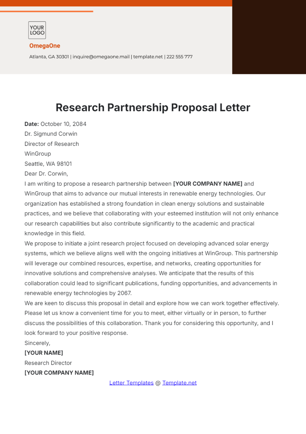 Research Partnership Proposal Letter Template - Edit Online & Download