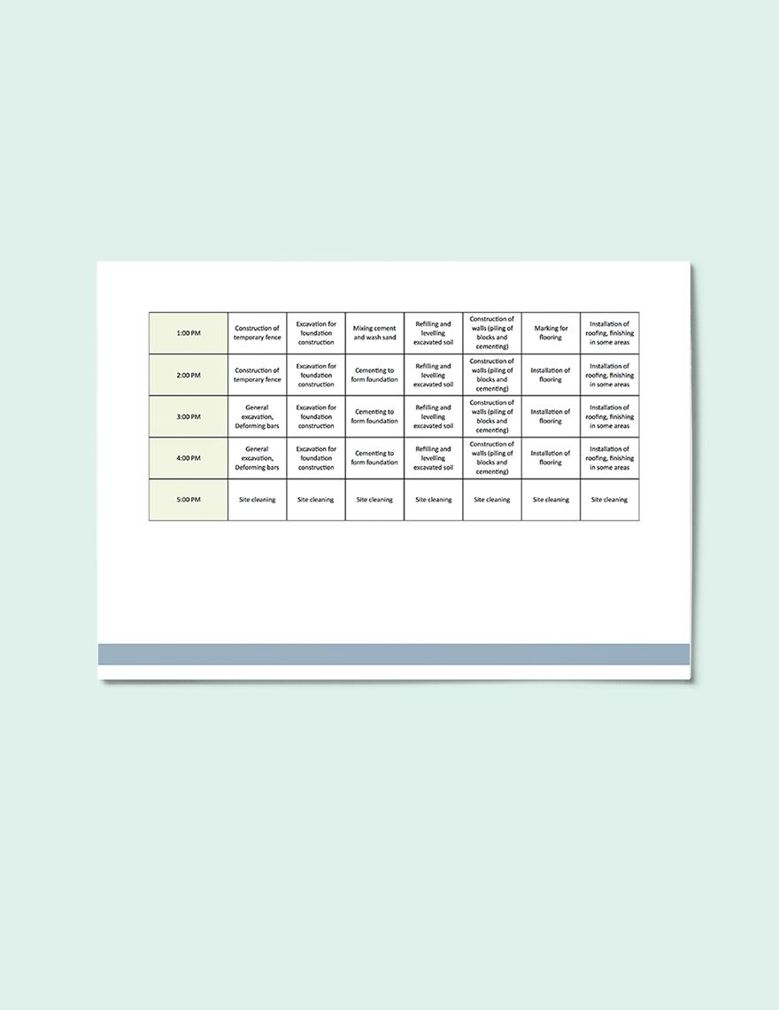 Commercial Daily Construction Schedule Template
