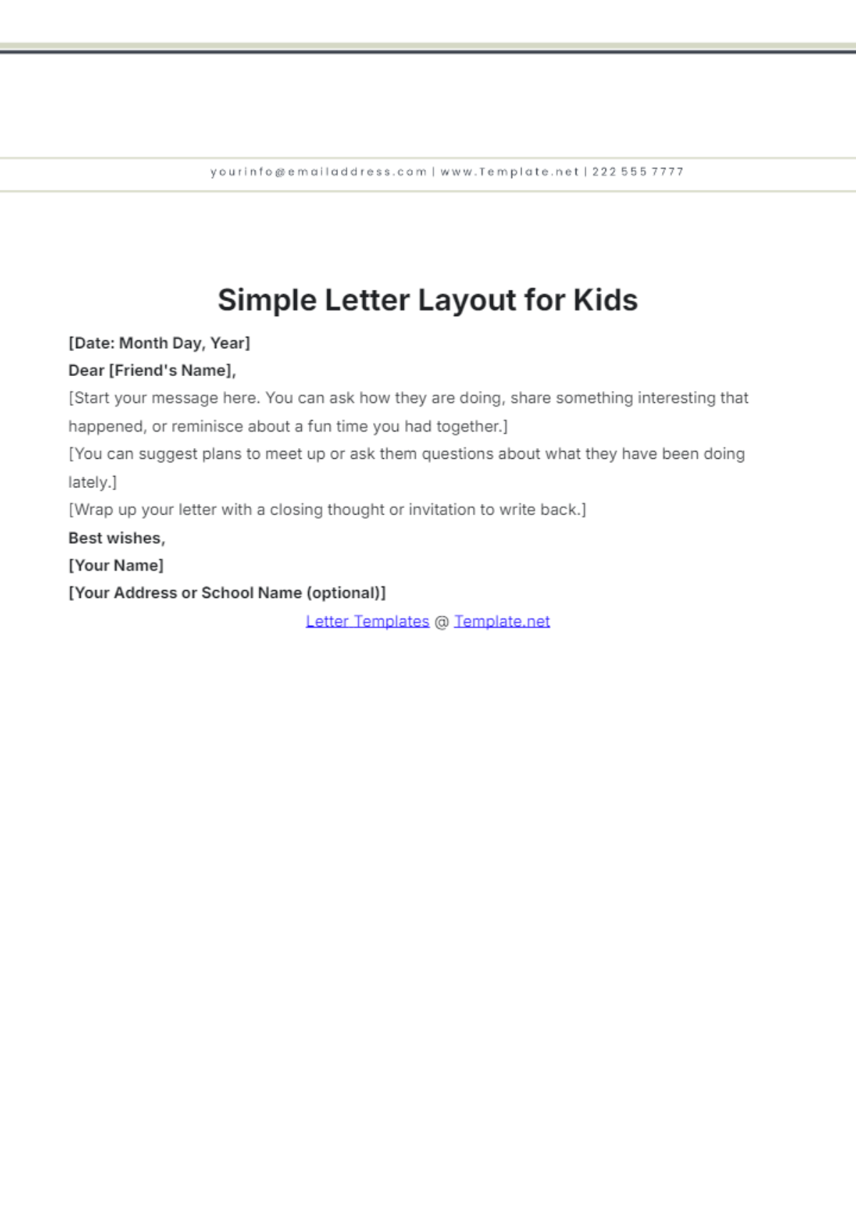 Simple Letter Layout Template for Kids - Edit Online & Download