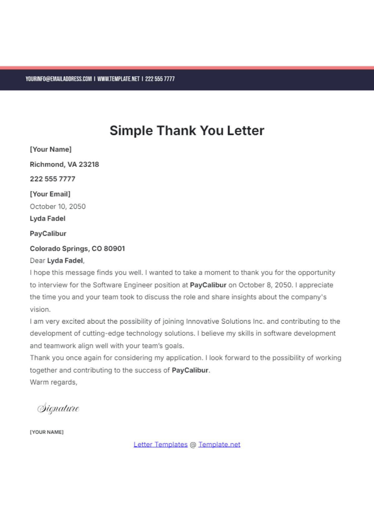 Simple Thank You Letter Template - Edit Online & Download