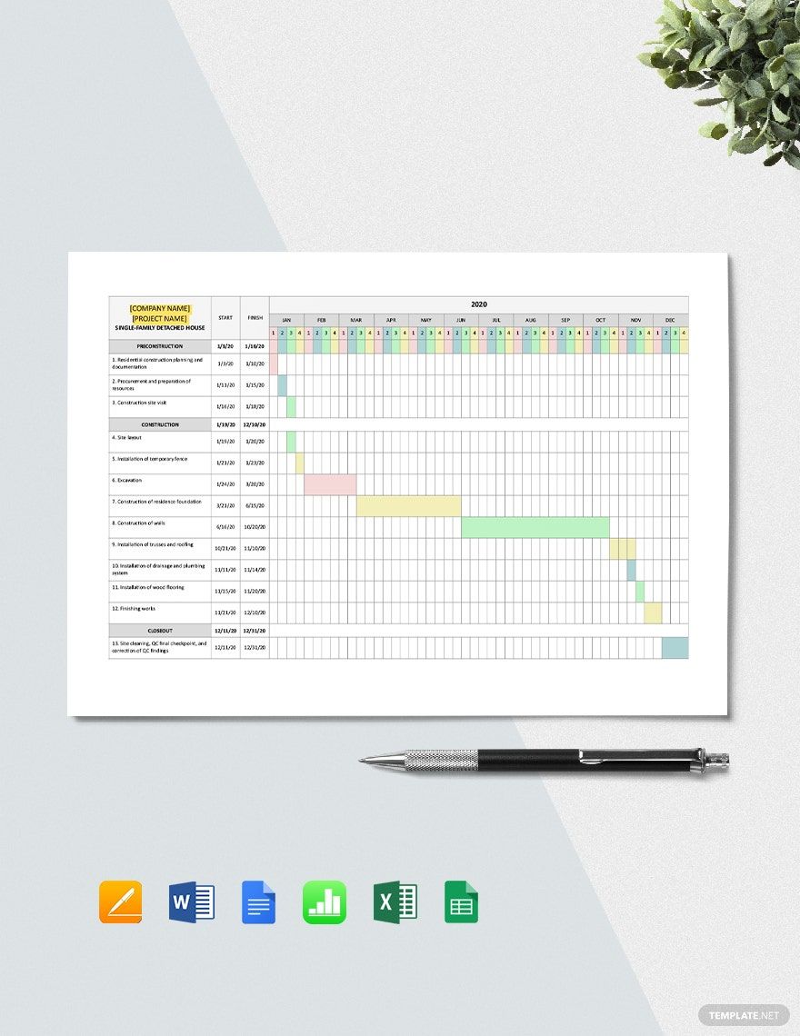 Residential Construction Project Schedule Template in Google Docs, Excel, Pages, Word, Apple Numbers, Google Sheets - Download | Template.net