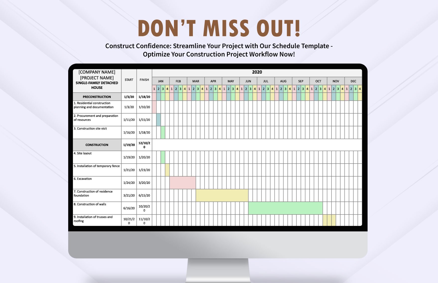 Residential Construction Project Schedule Template