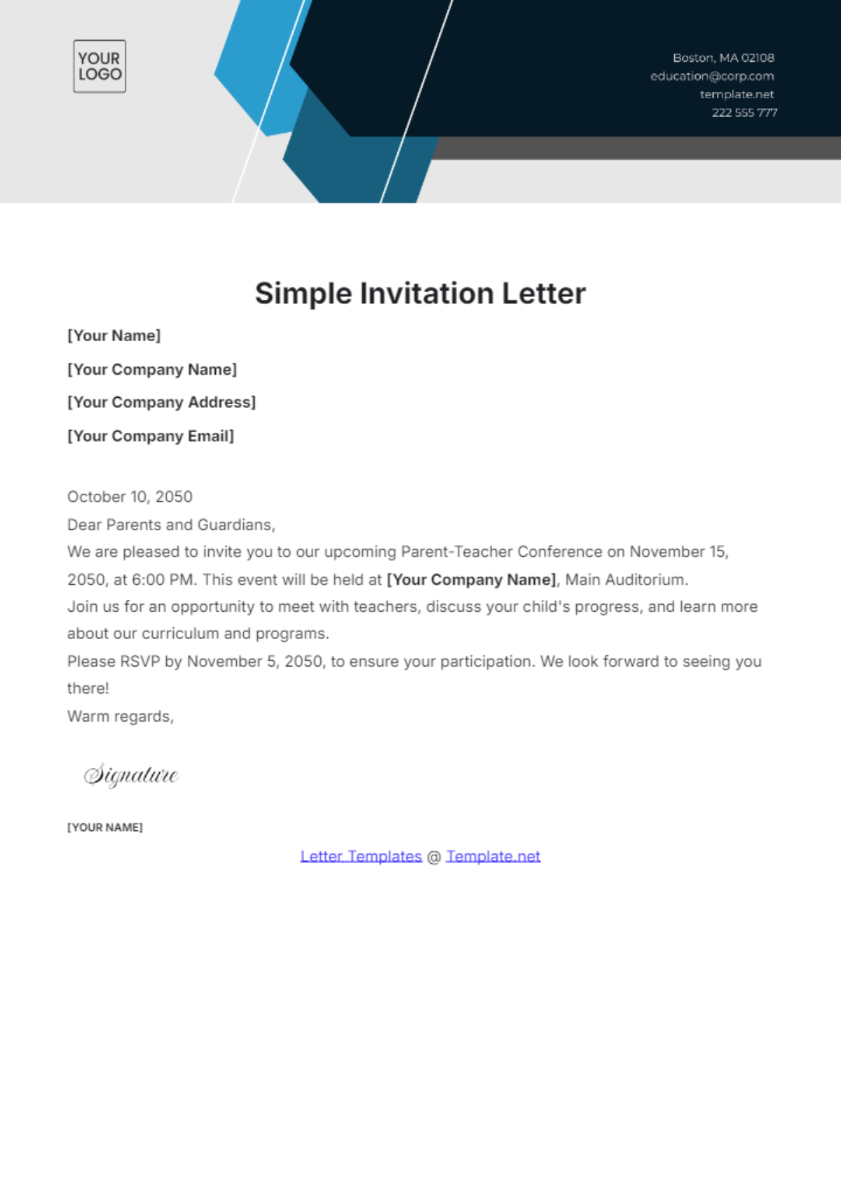 Free Simple Invitation Letter Template - Edit Online & Download ...