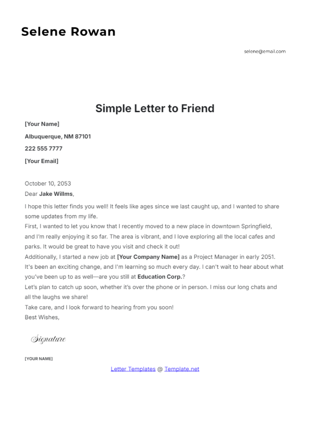 Simple Letter to Friend Template - Edit Online & Download