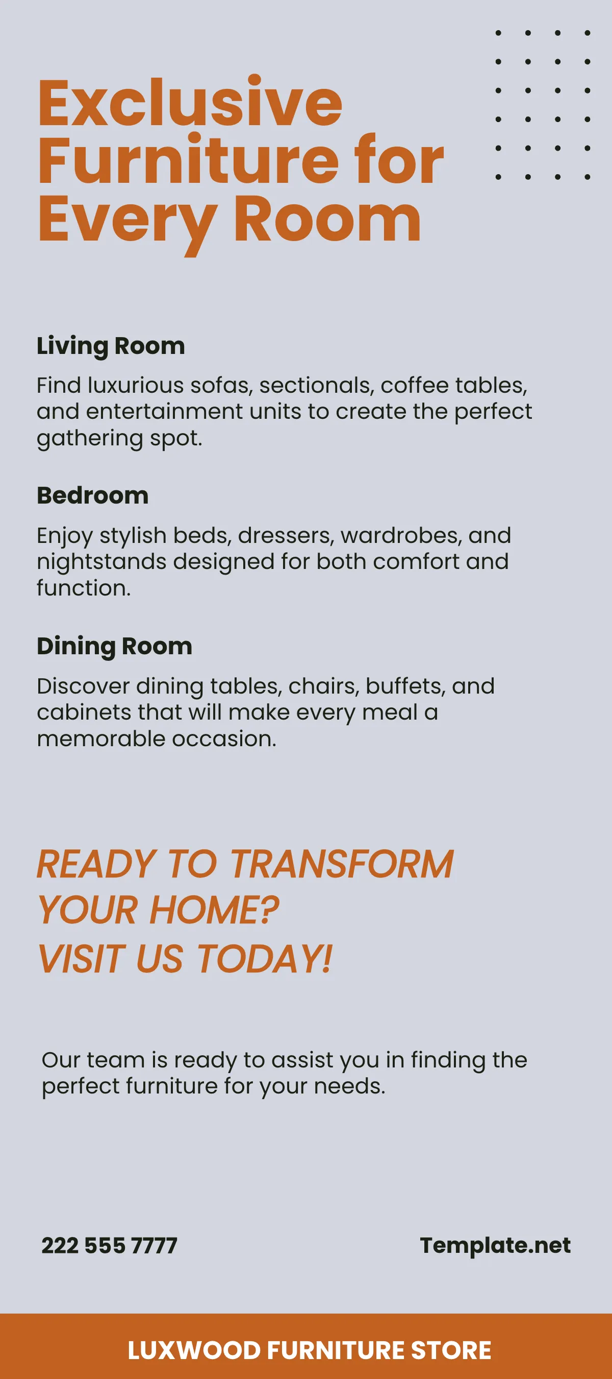 Free Furniture Store Rack Card Template to Edit Online