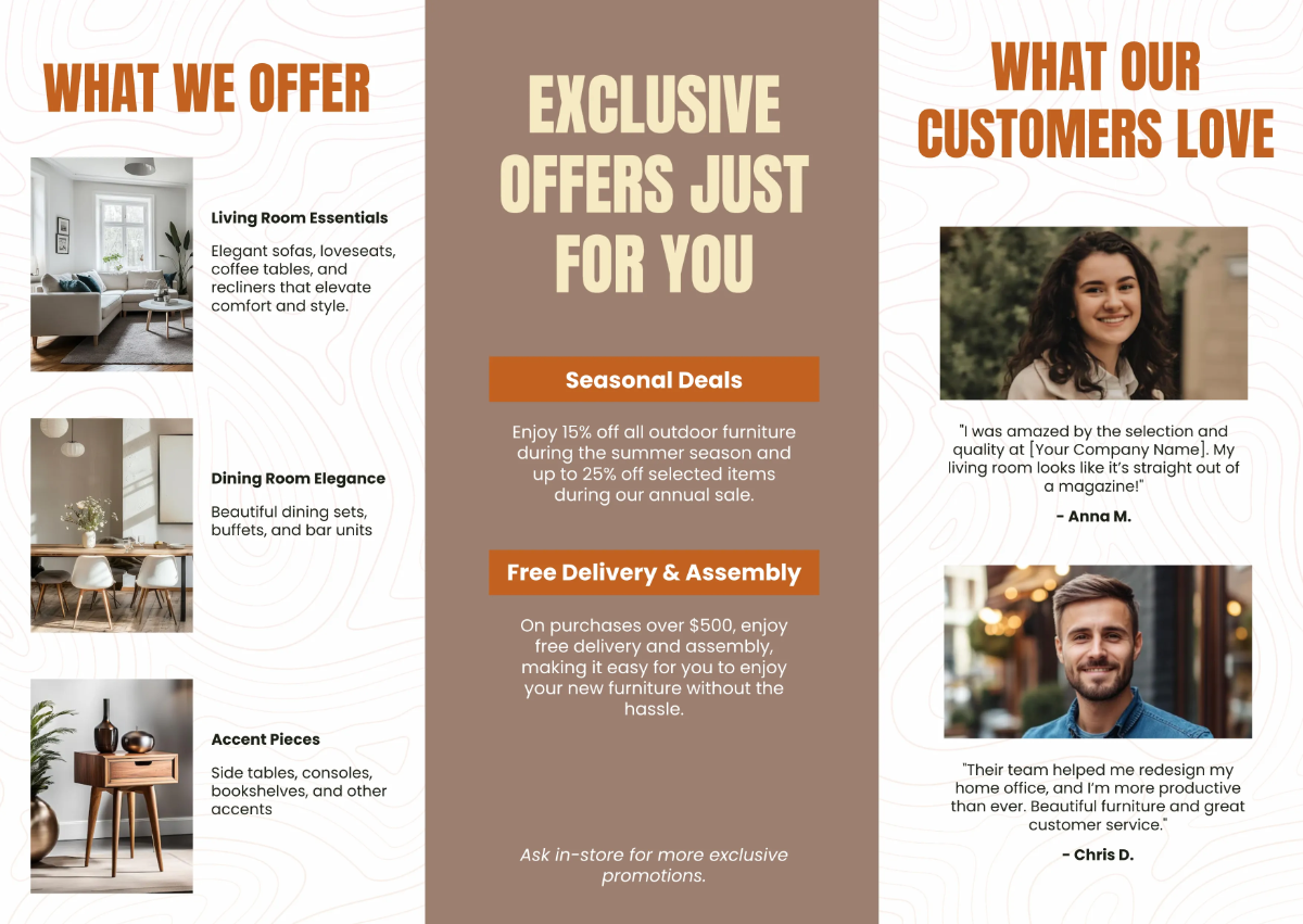 Free Furniture Store Pamphlet Template to Edit Online