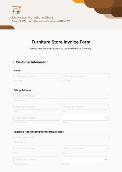 Free Furniture Store Invoice Form Template to Edit Online