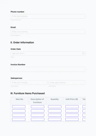 Free Furniture Store Invoice Form Template to Edit Online